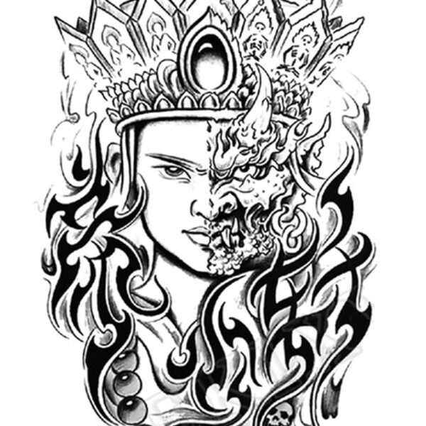 S.A.V.I 3D Temporary Tattoo Half Face King Beast Devil Crown Size 21x15CM - 1PC