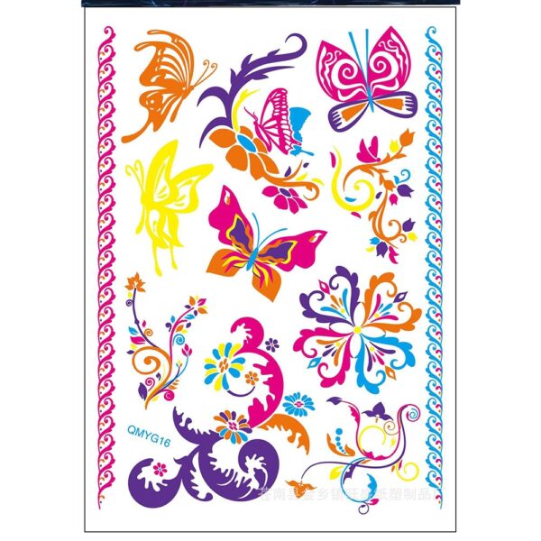 S.A.V.I Neon Temporary Tattoos, UV Color Tattoos For Men Women, Body Face Art, Plants, Butterflies Pattern, Armband Tattoo Flash Fake Waterproof Cool Tattoo Stickers, Size- 21x15CM