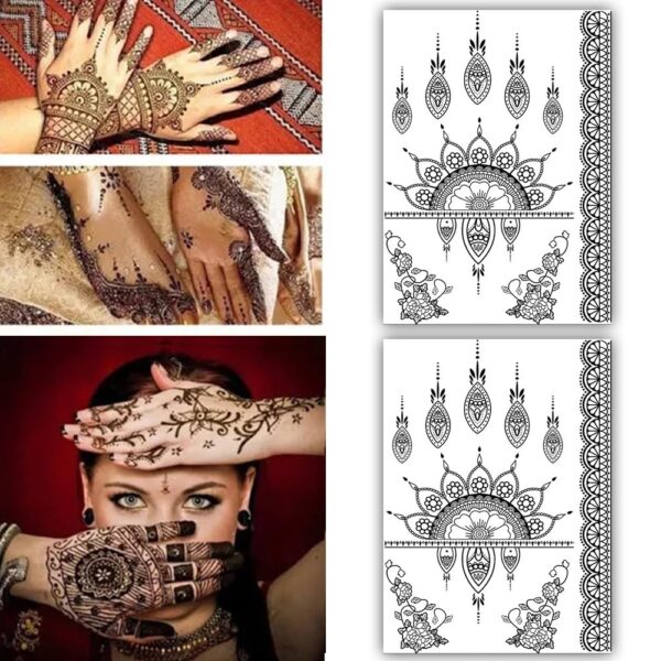 S.A.V.I 2 Sheets, Black Henna Mehendi Temporary Tattoo Stickers, Mandala Lace Design, 21x15 cm for Women & Girls