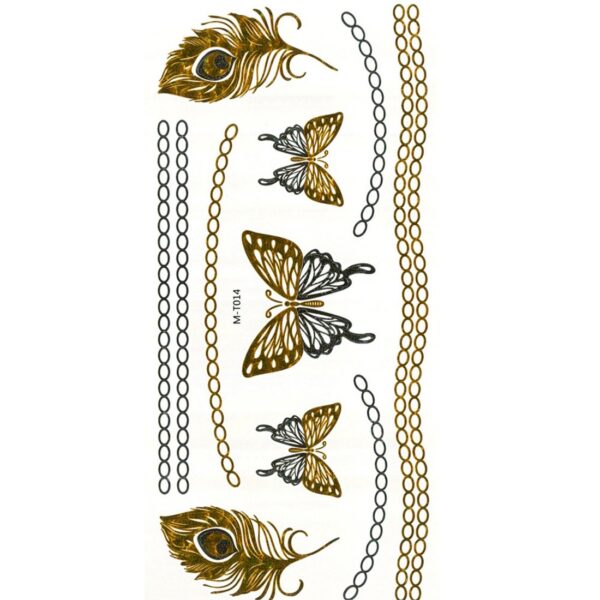 S.A.V.I 3D Temporary Tattoo Golden And Silver Metallic Sticker Butterfly Chain Design Size 21x10CM - 1PC.
