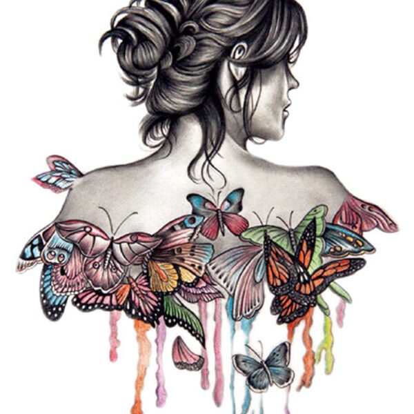 S.A.V.I Temporary Tattoo For Girls Men Women 3D Back Flower Butterfly Sticker Size 21x15cm - 1pc