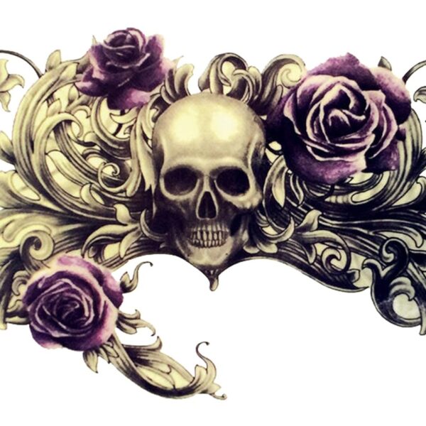 S.A.V.I Temporary Tattoo For Girls Men Women 3D Skull and Roses Sticker Size 19x12cm - 1pc, Black, 4 g