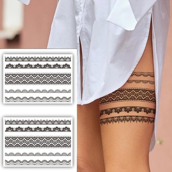 S.A.V.I 2 Sheets - Black Temporary Tattoo Stickers, Floral & Geometric, 21x15 cm for Women & Girls