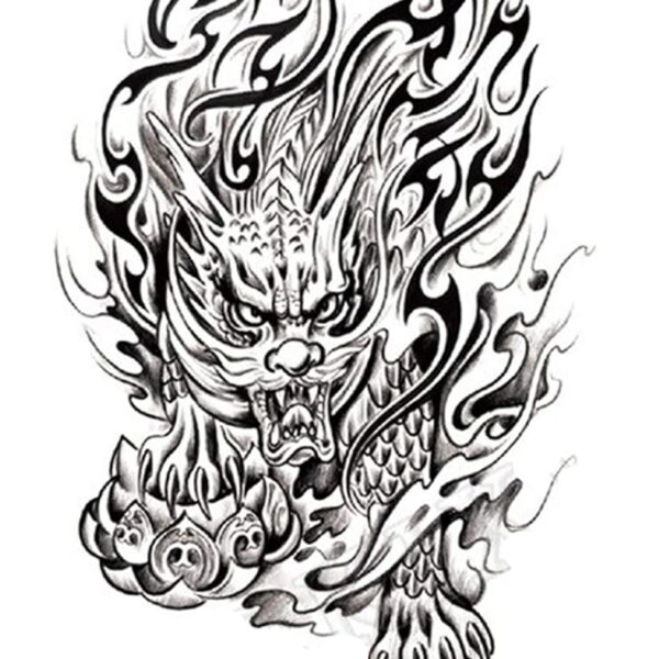 S.A.V.I 3D Temporary Tattoo Angry Tiger Horse Flames Crown Design Size 21x15CM - 1PC