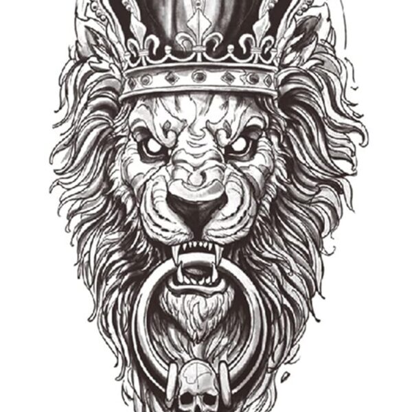 S.A.V.I Temporary Tattoo Stickers, Crown on Lion Ring in Mouth Tattoo Pattern For Men, Women, Tattoo For Hand Arm, Size 21x11cm - 1Pc.