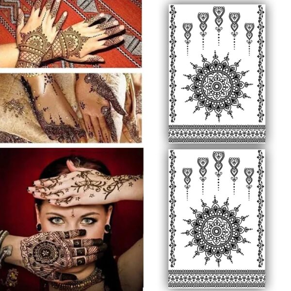 S.A.V.I 2 Sheets, Black & White Mandala Temporary Tattoo Stickers 21x15 cm, Mehendi Design for Women & Girls, Ideal for Hands & Arms
