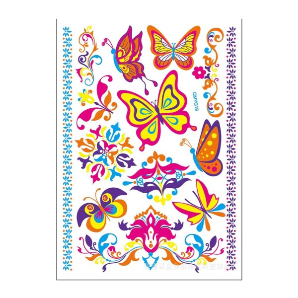S.A.V.I Neon Temporary Tattoos, UV Color Tattoos For Men Women, Body Face Art, Flowers, Flourosent Butterfly, Armband Tattoo, Flash Fake Waterproof Tattoo Stickers, Size- 21x15CM