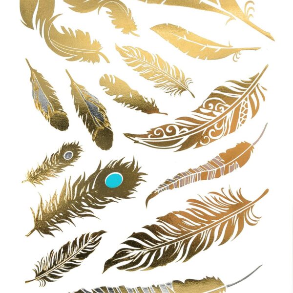 S.A.V.I 3D Temporary Tattoo Golden And Silver Metallic Sticker Wrist Arm Peacock Feathers Design Size 21x15CM - 1PC. (51)
