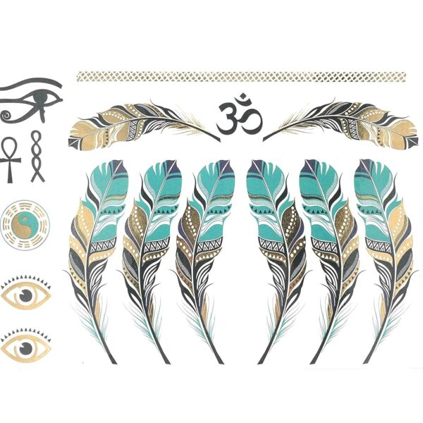 S.A.V.I 3D Temporary Tattoo Feathers Metallic Sticker, 21X15Cm, Gold, 4 G