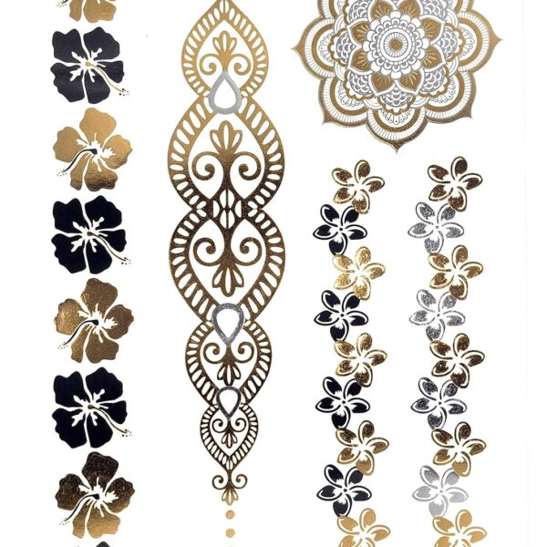 S.A.V.I 3D Temporary Tattoo Golden and Silver Metallic Sticker Sword In Rose Birds Deer Design Size 21x15cm - 1pc. (120), Gold, 4 g