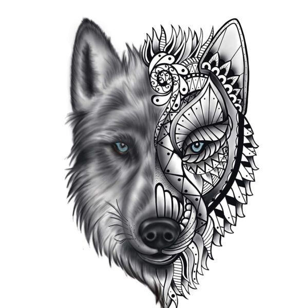 S.A.V.I 3D Temporary Tattoo Beautiful Masked Wolf Design Size, Black