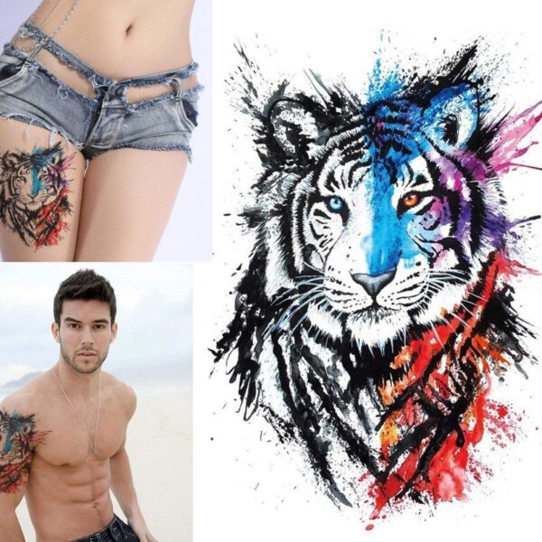 S.A.V.I 3D Temporary Tattoo Waterproof Sticker Beautiful Colorful Big Tiger Leopard Face Popular New Designs Size - 21x15cm (122-1)