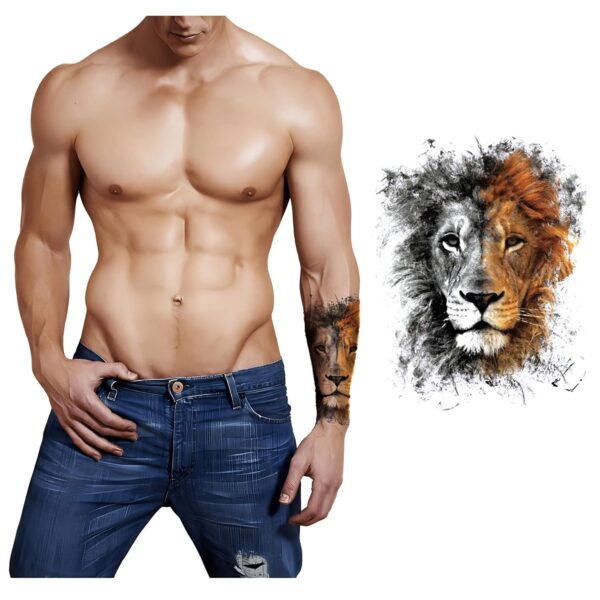 S.A.V.I Waterproof Temporary Tattoos for Men and Women - Artistic Lion Face in Two Colors Design, Size-21x15 cm