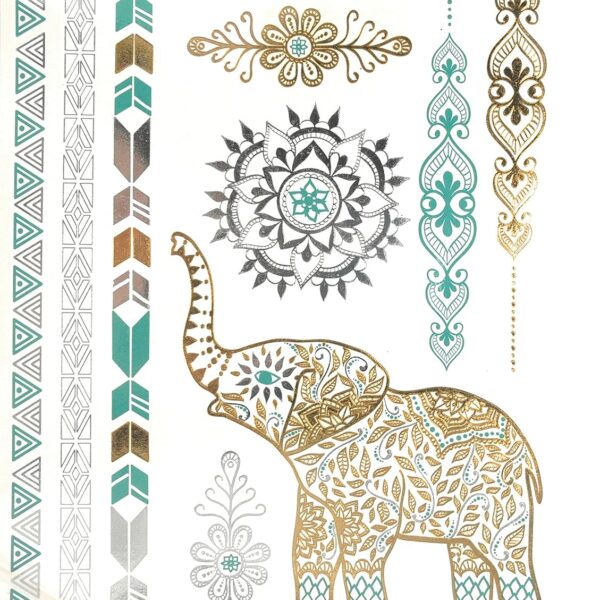 S.A.V.I 3D Temporary Tattoo Golden And Silver Metallic Sticker Love Text Heena Design Size 21x15CM - 1PC. (95)