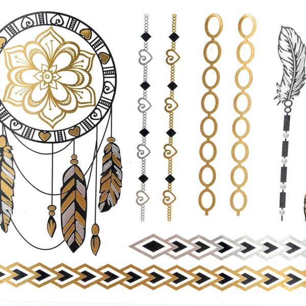 S.A.V.I Metallic Temporary Tattoos Golden Silver Color Ancient For Women Girls Size-19x15cm- 1PC.