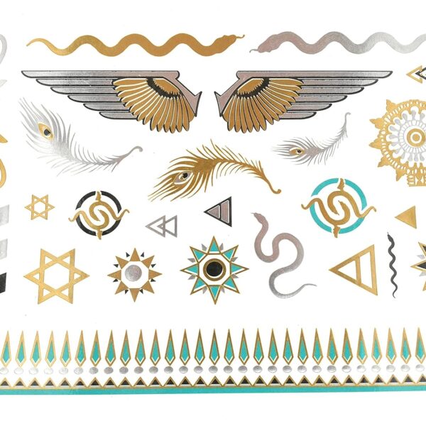S.A.V.I Metallic Temporary Tattoos Golden Silver Color Ancient For Women Girls Size-19x15cm- 1PC.