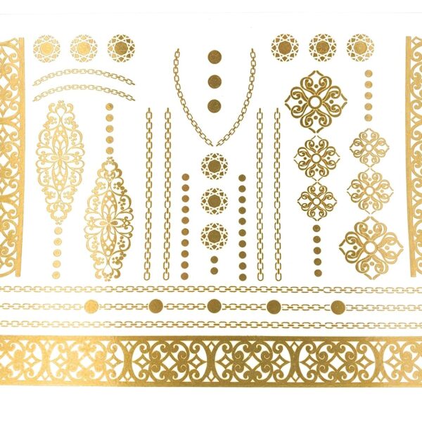 S.A.V.I Metallic Temporary Tattoos Golden Silver Color Ancient For Women Girls Size-19x15cm- 1PC.