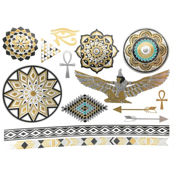 S.A.V.I Metallic Temporary Tattoos Golden Silver Color Ancient For Women Girls Size-19x15cm- 1PC.