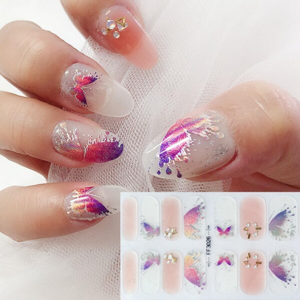 S.A.V.I 14 PCS Gel Butterfly Nail Stickers - Self Adhesive, Full Coverage, Glitter Effect