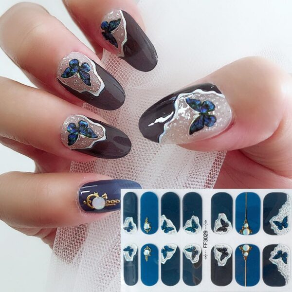 S.A.V.I 14 PCS Gel Nail Stickers - Glitter Blue Full Coverage Self-Adhesive Nail Patch