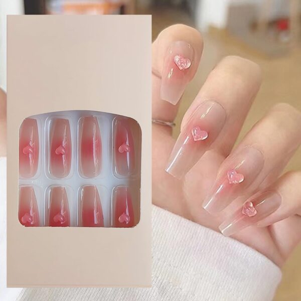 S.A.V.I 24pc 3D Heart Long Nude Press-On Nails - Elegant Fake Manicure Set