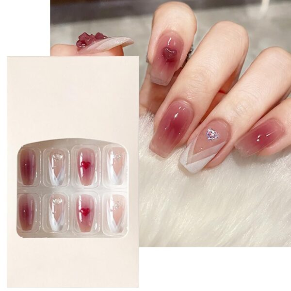 S.A.V.I 24Pc Rose & Nude French Manicure 3D Heart Bowknot Press-On Nails Set