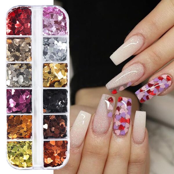 S.A.V.I Valentine's Day Nail Art - 12 Section Box, Heart Sequins, 1 PC