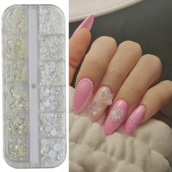 S.A.V.I 3D Nail Art Jewelry - Aurora AB Bowknot & Pearl, Transparent Accessories