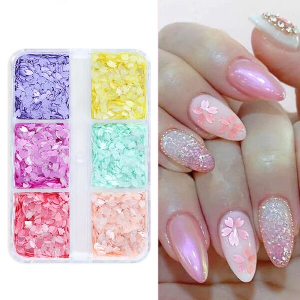 S.A.V.I 3D Cherry Blossom Nail Art Sequins - Multicolor Petal DIY for Women & Girls