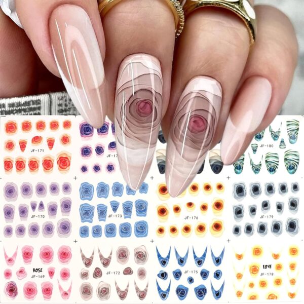 S.A.V.I 3D Rose Bloom Nail Stickers, 12 Sheets, Multicolor Water Decal Nail Art