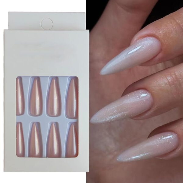 S.A.V.I Aurora Nude 24 PCs Press-On Nails - Long Stiletto Pointed, Includes Adhesive Tabs & Glue
