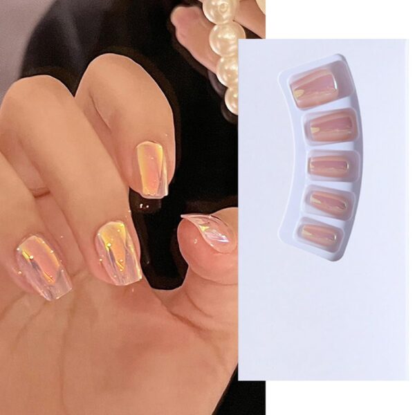 S.A.V.I Aurora Mirror Press-On Nails - 24 Pc Set, Medium Square, Adhesive Tabs & Glue Included