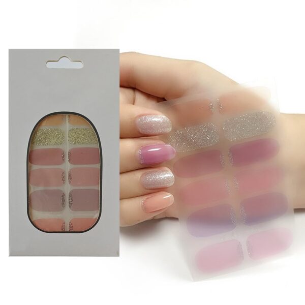 S.A.V.I 12pcs Glitter Gel Nail Stickers, Self-Adhesive, Pink & Purple, Easy to Apply, Long-Lasting Manicure