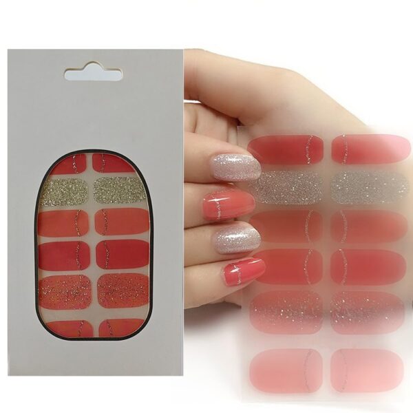 S.A.V.I 12PCS - Red & Silver Glitter Gel Nail Stickers, Long-Lasting Shine, Easy Apply Full Nail Art Wrap, Salon Style Decoration