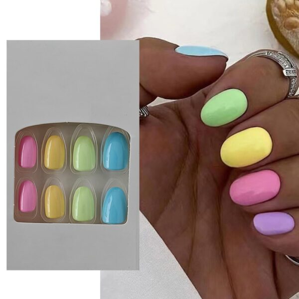 S.A.V.I 24 PCs Multicolor Short Round Press-on Fake Nails | DIY Manicure Kit | Easy Application | Durable & Reusable | For Quick Salon-Quality Nails at Home | Trendy Colors & Designs
