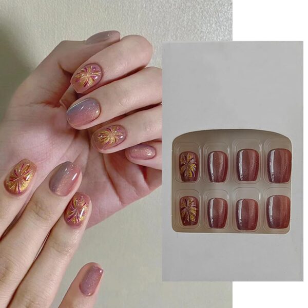 S.A.V.I 24 PCs Reusable Short-Length Coffin Shape Fireworks Pink Press-on Fake Nails | DIY Manicure Kit | Durable & Stylish False Nails for Quick & Easy Application | Salon Quality at Home