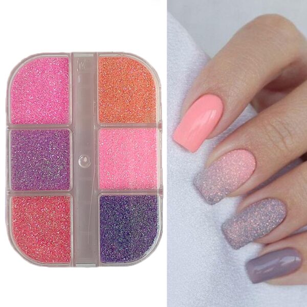 S.A.V.I 6 Different Colors Fine Sugar Glitter Nail Decoration Multicolor (1 Box) 15g | Nail Art Glitter Powder for Nail Polish Glue | Perfect for DIY Nail Art Designs and Manicures