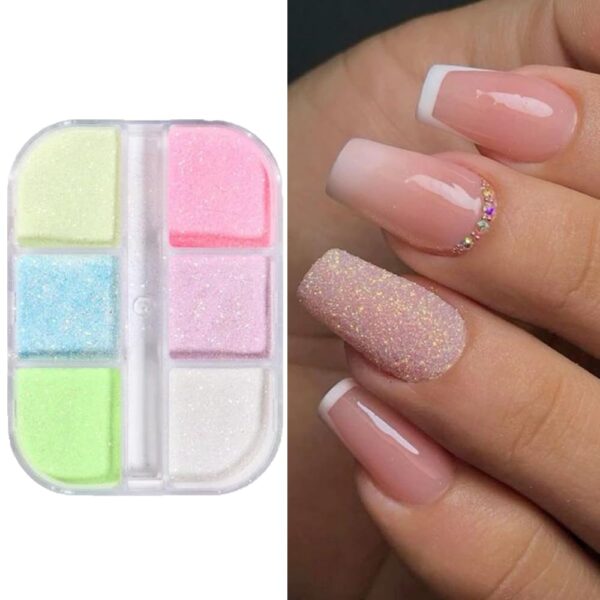 S.A.V.I 1 Box Six Section Luminous Sugar Glitter Nail Decoration | Multicolor