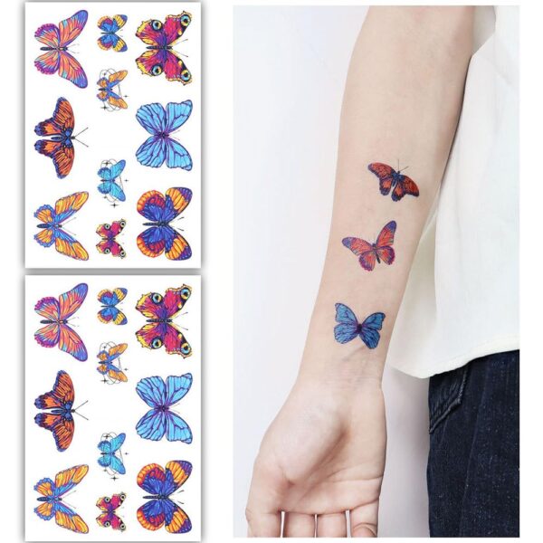 S.A.V.I 2 Sheets - Vibrant Butterfly Temporary Tattoos for Kids & Adults, Long-Lasting & Waterproof, Easy to Apply & Remove, Ideal for Parties, Festivals & Events - 7.5cm x 12cm Each Sheet