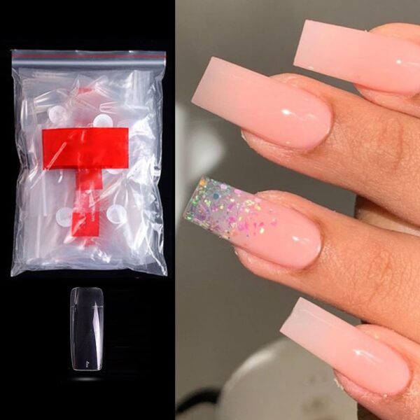 S.A.V.I 500 PCs Full Cover Transparent Long Square Shape False Nails - 10 Sizes | Durable & Reusable DIY Nail Art Tips | Easy-to-Apply Acrylic Extension Set | Salon Quality Finish for Manicure