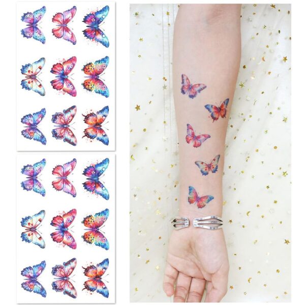 S.A.V.I 2 Sheets, Vibrant Butterfly Temporary Tattoo Stickers, 12cm x 7.5cm, Waterproof & Long-lasting, Easy Apply & Remove, Perfect for Kids & Adults, Body Art Decoration for Parties & Festivals