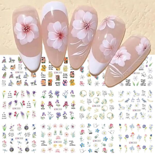 S.A.V.I 12 Sheets Floral Nail Art Water Decals - Wildflowers, Butterflies, Quotes - Easy to Apply & Long-Lasting Nail Stickers - Perfect DIY Manicure Decoration for Women & Girls