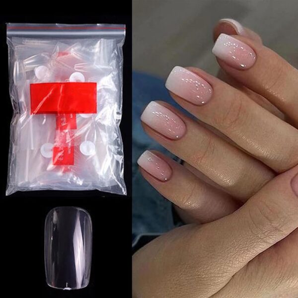 S.A.V.I 500 Pcs Transparent Short Square Full Cover Fake Nails | 10 Sizes | Durable False Nails for DIY Nail Art | Easy Trim Manicure Tips | Professional Salon & Home Use