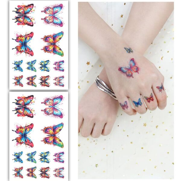 S.A.V.I 2 Sheets - Colorful Butterfly Temporary Tattoo Stickers, Waterproof, Long-Lasting, Vibrant Designs for Kids & Adults, Easy Apply & Remove, Perfect for Parties, Festivals & Events (12cm x 7.5cm)