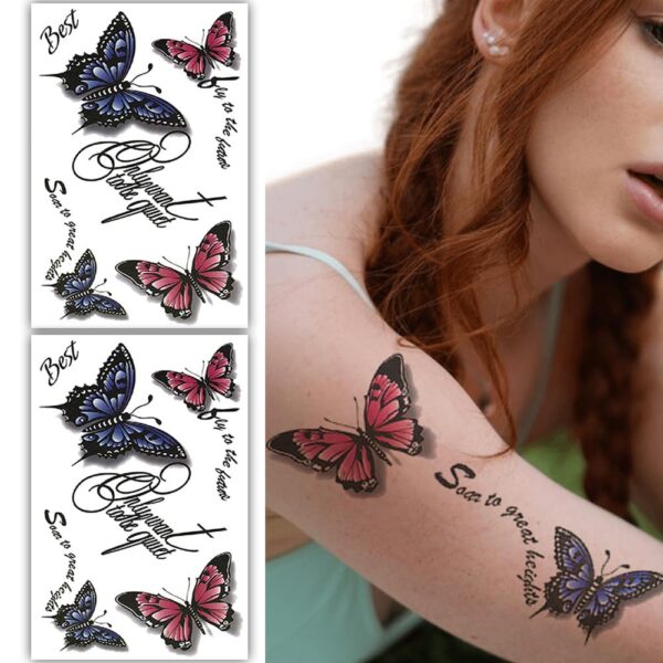 S.A.V.I 2 Sheets Butterfly Temporary Tattoos for Women & Girls – Waterproof Body Art Stickers | Colorful Pink & Blue Design | Long-Lasting, Easy to Apply – 19x12cm | Ideal for Parties & Events