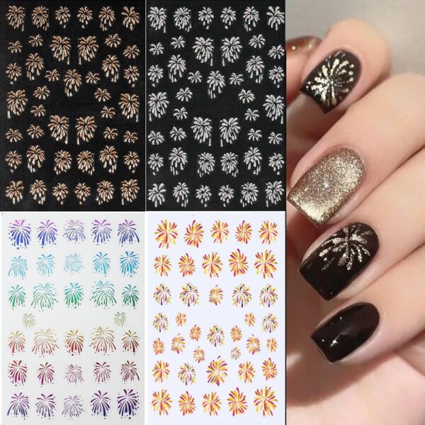 S.A.V.I 4 Pcs 3D Laser Fireworks Nail Stickers – Colorful Flame Nail Art Stickers, Self-Adhesive & Long-Lasting – Easy to Apply & Remove – Salon Quality DIY Decoration for All Occasions