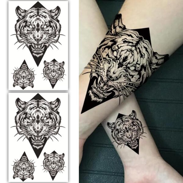 S.A.V.I 2 Sheets Black Tiger Temporary Tattoos for Men & Women, Large 19x12cm Arm/Leg Tattoo Stickers, Waterproof, Long-Lasting, Easy to Apply - Bold Animal Design Body Art