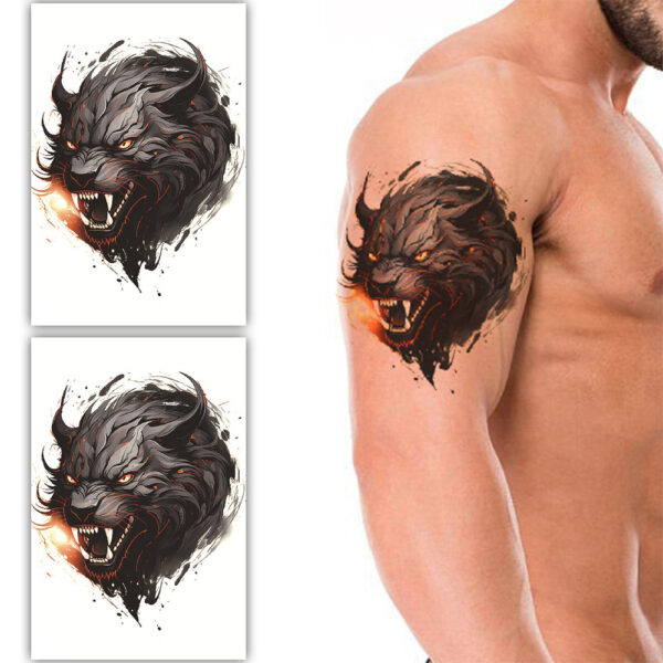 S.A.V.I 2 Sheets Black & Red Wolf Temporary Tattoo Stickers – 19x12cm | Realistic Arm Tattoos for Men & Women | Waterproof, Long-Lasting Body Art | Easy Apply & Remove – Party-Ready!