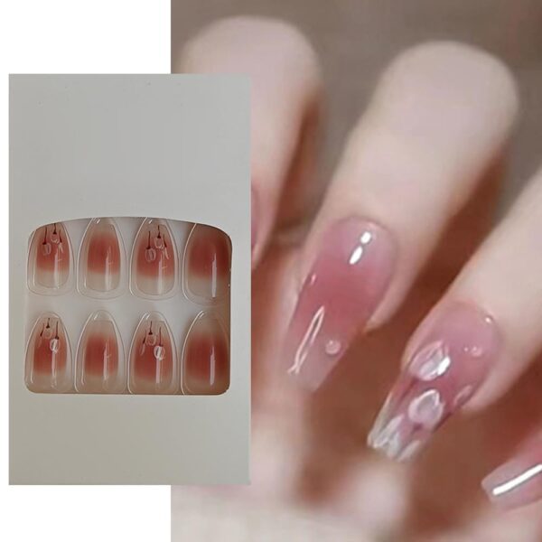 S.A.V.I 24 Pcs Long Coffin Shape Press-On Nails - Nude & Pink Blush Tulip Print | DIY Artificial False Nails Set | Natural Look, Easy Application for Women & Girls | Durable & Reusable False Nails