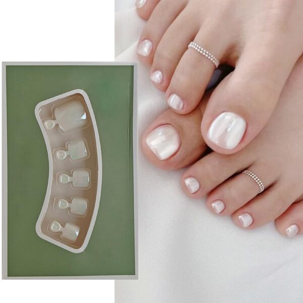 S.A.V.I 24 PCS Short Natural Shape Pearl White False Toe Nails | DIY Pedicure Press-On Nails | Comfortable, Durable & Easy to Apply | Elegant Natural Look for Casual & Special Occasions | Reusable False Nails